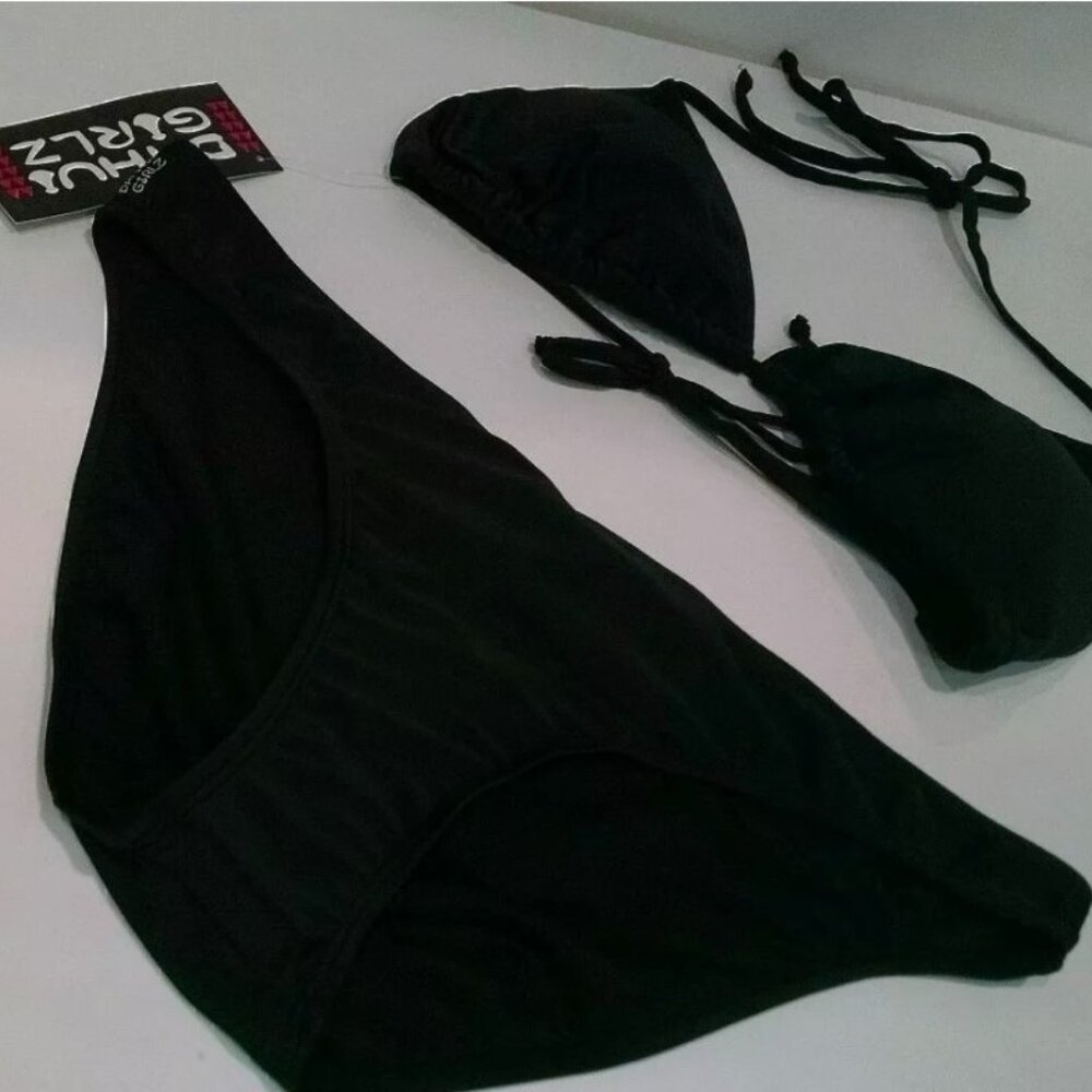 Da Hui Girlz Hawaii Black 2 Piece Bikini Swim Suit Aloha NWT Womens Size Large